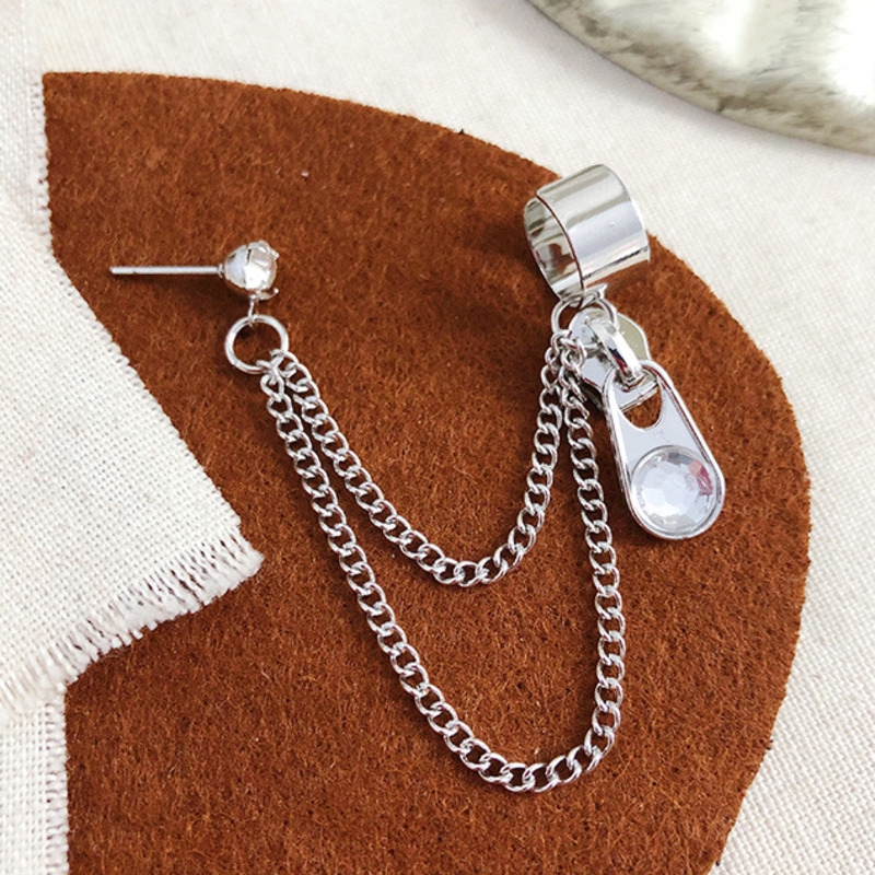 19144Korean personality cross hanging earrings，Chain zipper wild earrings fashion ear bone clip