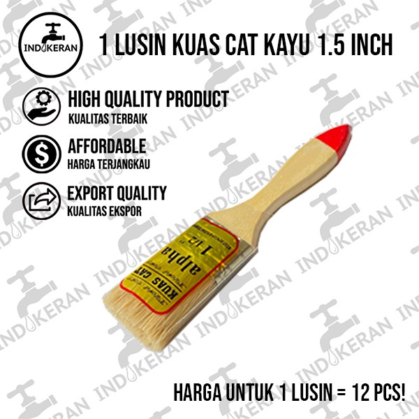 INDOKERAN - 1,5 Inch - Grosir Lusin Kuas Cat Gagang Kayu - High Quality
