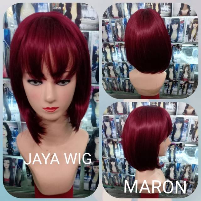 Wig Bob pendek maroon