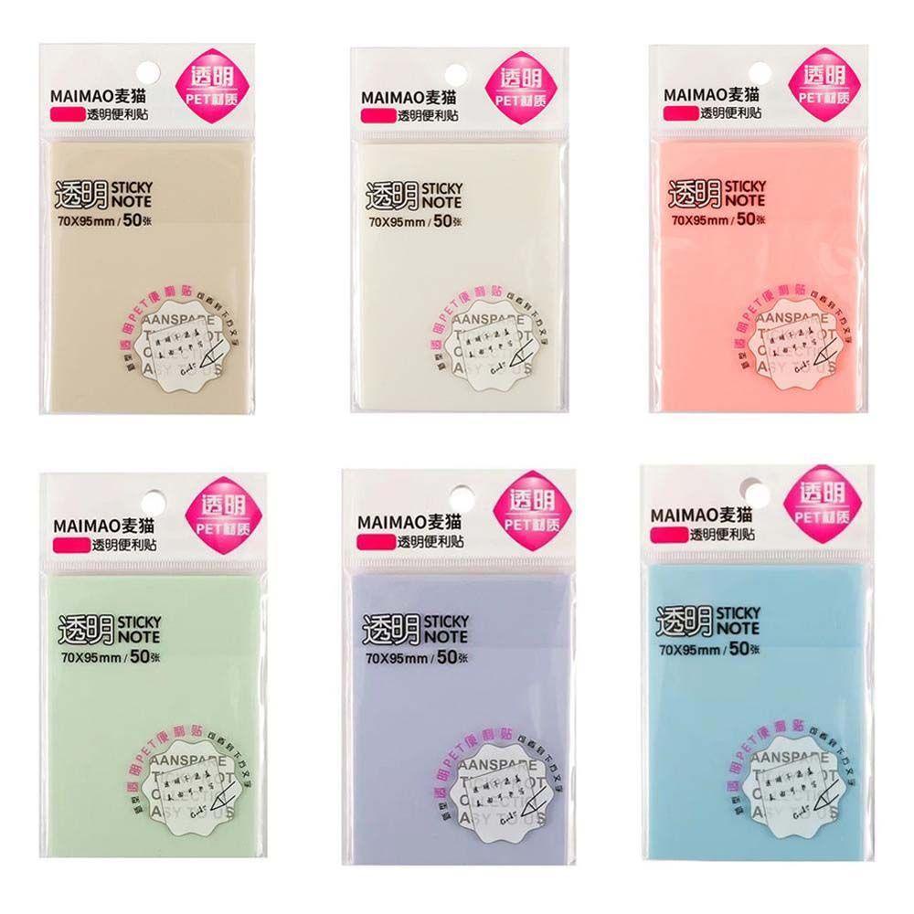 【 ELEGANT 】 Notepad Transparan 50lembar/Pack 6warna Waterproof To Do List Paper Alat Tulis Memo Pad