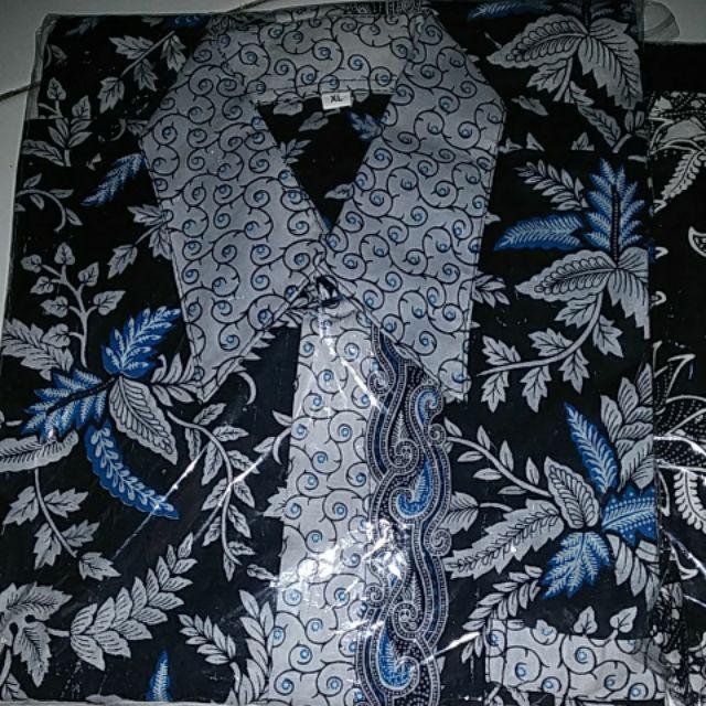 Risna Batik Hrb026 Kenongo Kemeja Hem Pendek Padi Pekalongan M L Xl Murah Keren Bati Pria Wajik Biru