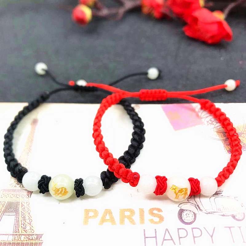 Gelang Tali Kepang handmade Warna Hitam Dan Merah Desain 12 Zodiak Untuk Hadiah Ulang Tahun Anak