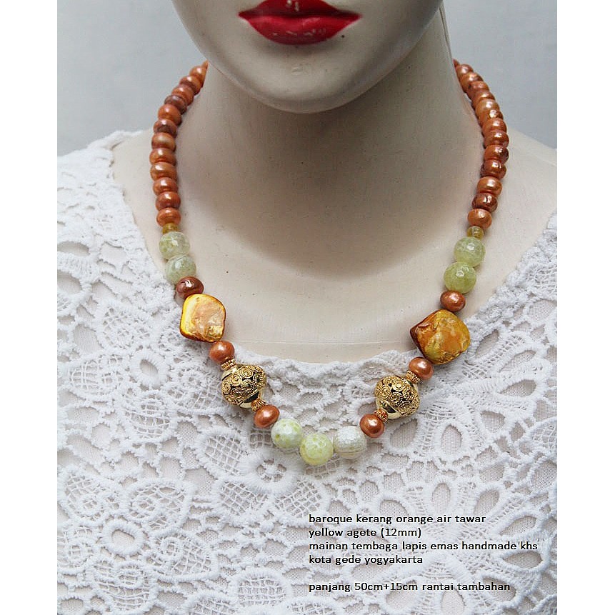 Kalung mutiara + batu