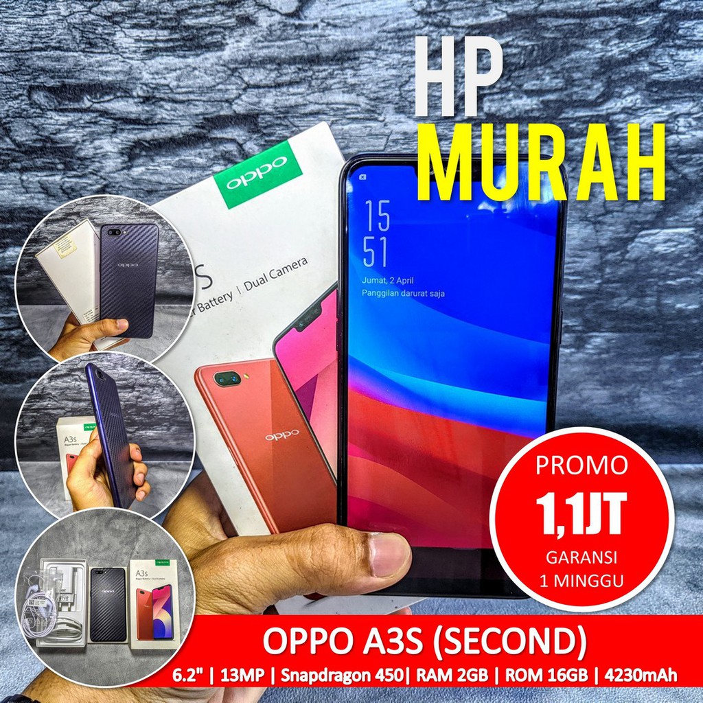 [Bisa COD] MURAHH HP OPPO A3S 2/16GB – Android Second Seken Bekas Handphone Murah