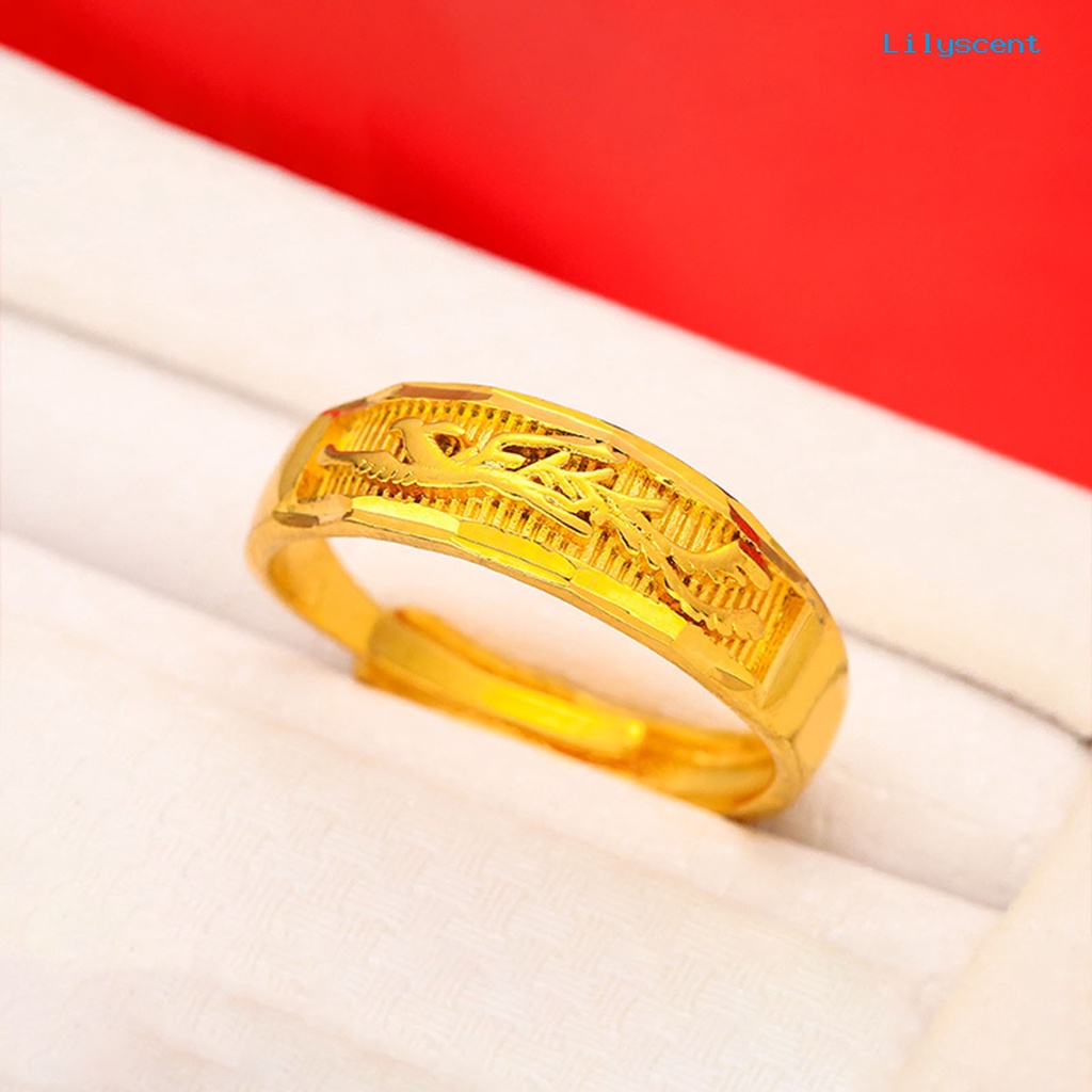 Ls Cincin Pasangan Bahan Alloy Lapis Emas Motif Naga Phoenix Untuk Valentine