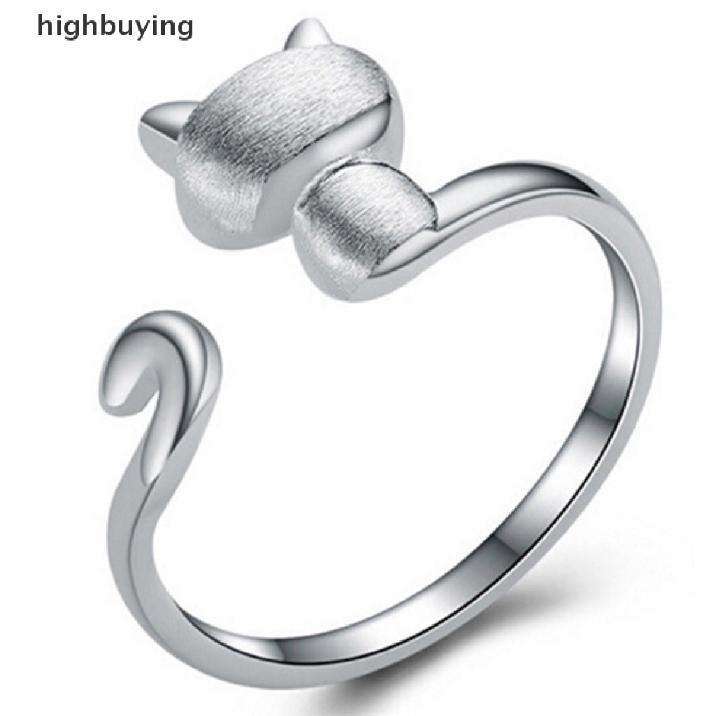 Hbid Cincin Terbuka Adjustable Lapis Silver Model Kucing Untuk Wanita