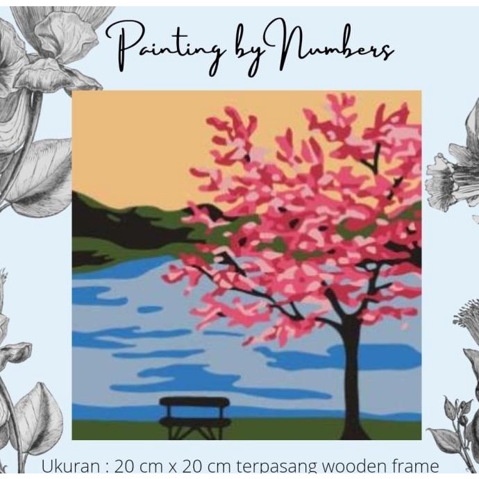 

DIY painting by number 20x20cm kerajinan tangan - SAKURA LAKE