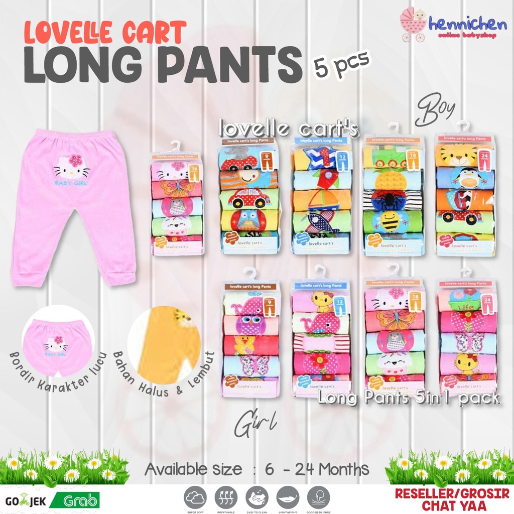 5pcs Celana Panjang Bayi Lovelle Cart's 6-24m Long Pants Carters