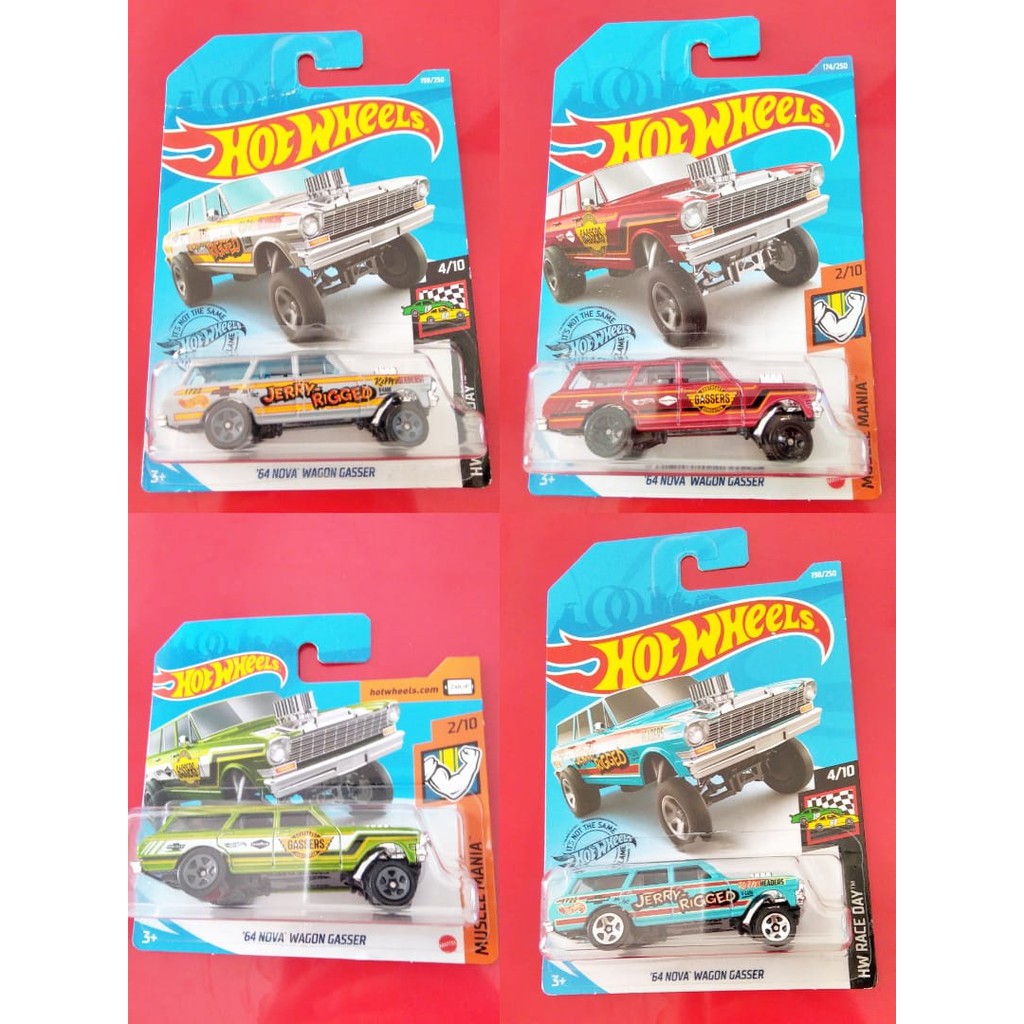 Diecast Hot Wheels 64 Nova Wagon Gasser HW Muscle Mania Race Day Hotwheels Short Card Reguler Mainan