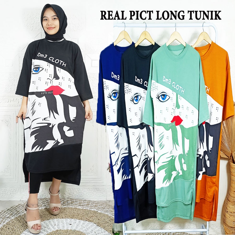 LONG TUNIK EYE LIP DM DRESS OVERSIZE BY GL FASHION