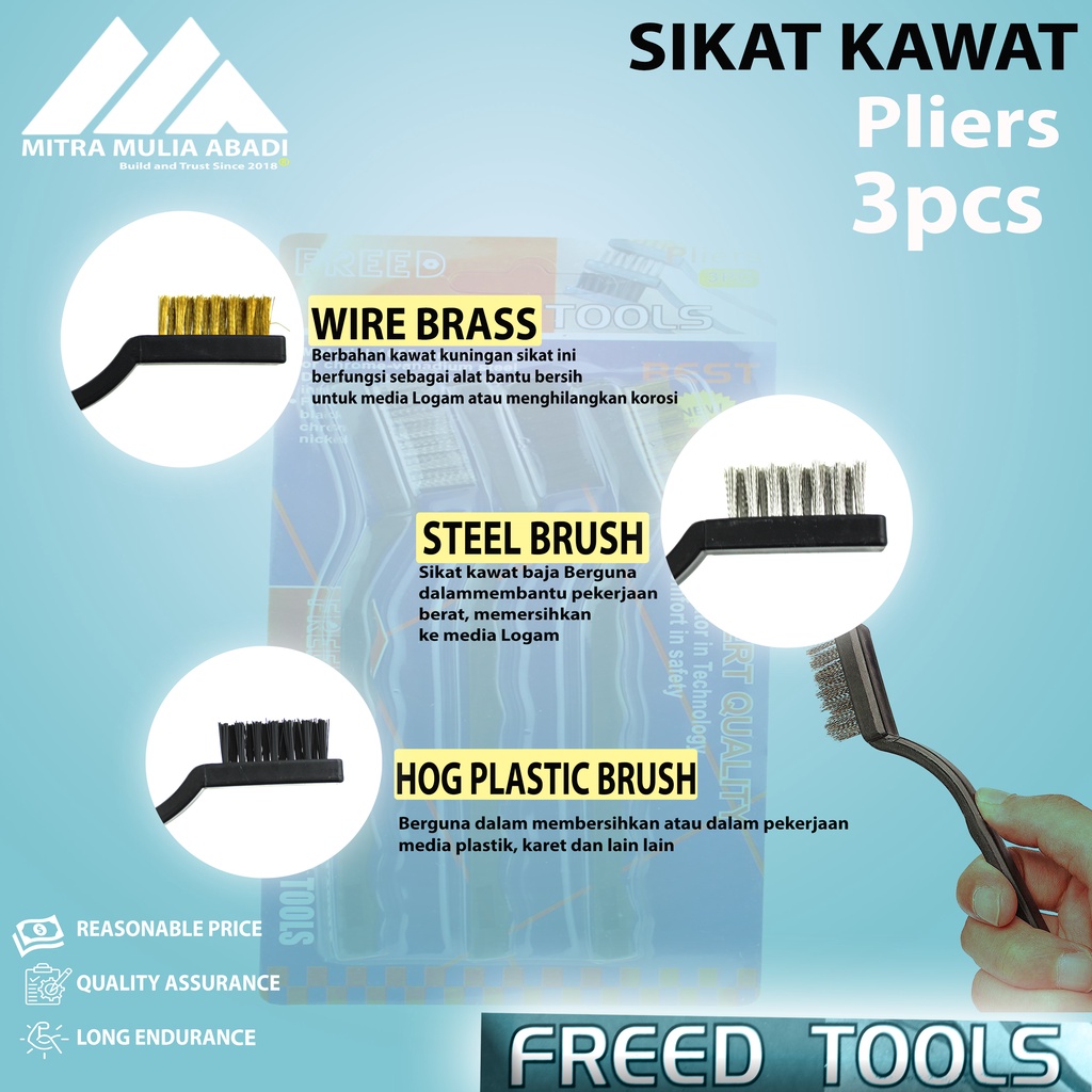 Sikat Kawat 3 pcs Sikat Kuningan Sikat Nylon Skat Kawat model Sikat