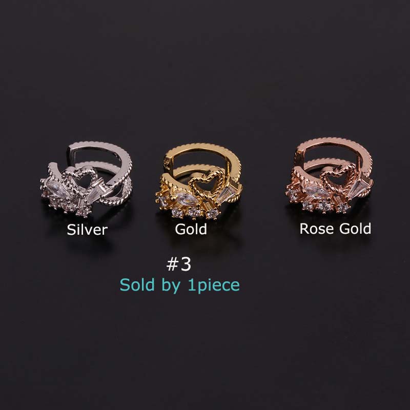 1piece 8mm Copper with Zircon Fake Couch Piercing Ear Cuff Silver Gold Rose Gold