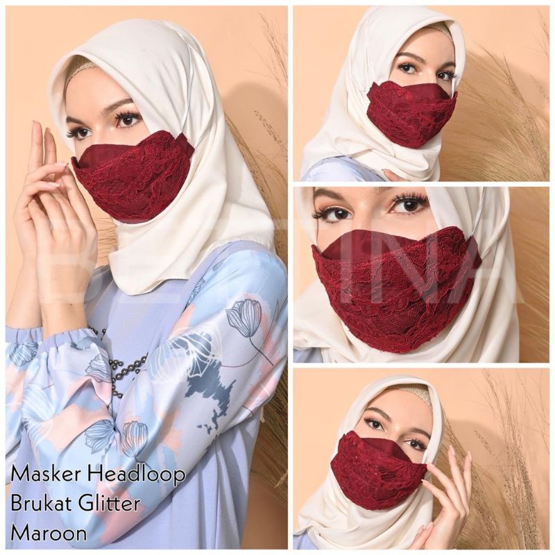 MASKER HIJAB KAIN BRUKAT GLITER MASKER LEBARAN MASKER PESTA MASKER WARNA MASKER NON MEDIS