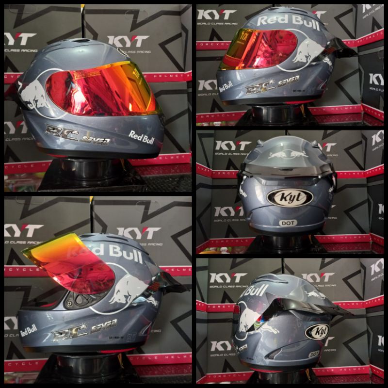 KYT Helm RC7 Solid Allgrey paket ganteng Red Bull Paket Ganteng Termurah include visor ORI