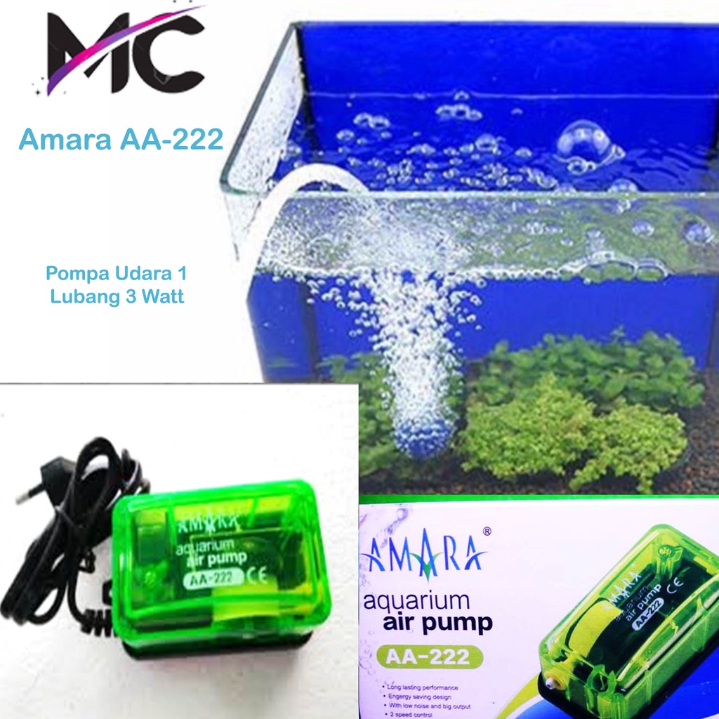 Aerator Aquarium 1 Lubang Amara AA 222 Pompa Udara Gelembung Oksigen Hidroponik Airator Pump Aksesoris Ikan Murah