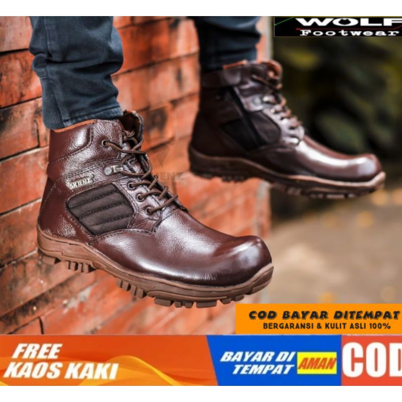Sepatu Safety Boots Pria 100% Kulit Asli Bikers Touring Boot Cordura Brown