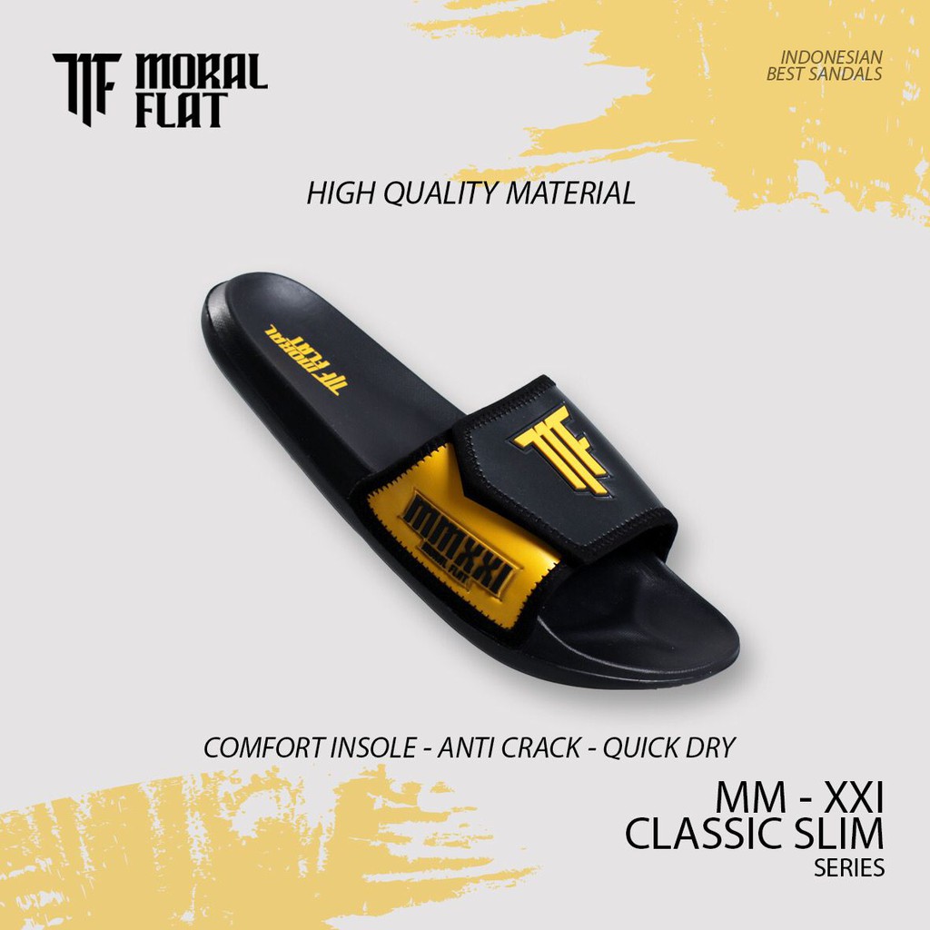 Moral Flat Sandal Slop Casual-Velcro Series-Yellow Black-2