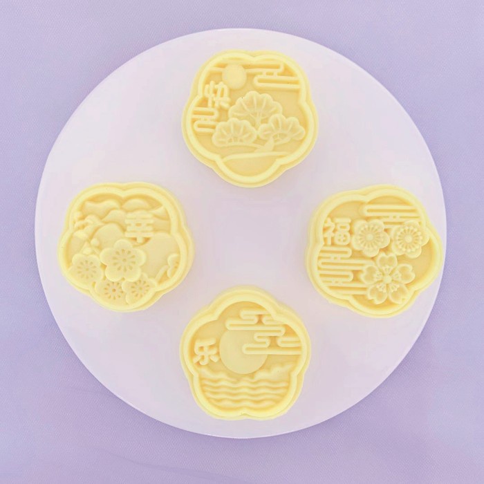 set 4pcs cetakan mooncake 50gr flower cloud MP01 cetakan kue bulan