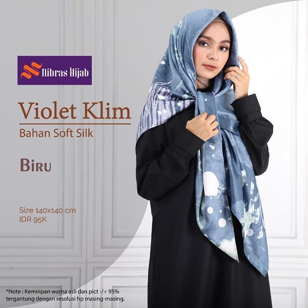 NIBRAS HIJAB VIOLET KLIM BAHAN SOFT SILK HIJAB SEGI EMPAT MUSLIMAH MOTIF MODERN BERKUALITAS