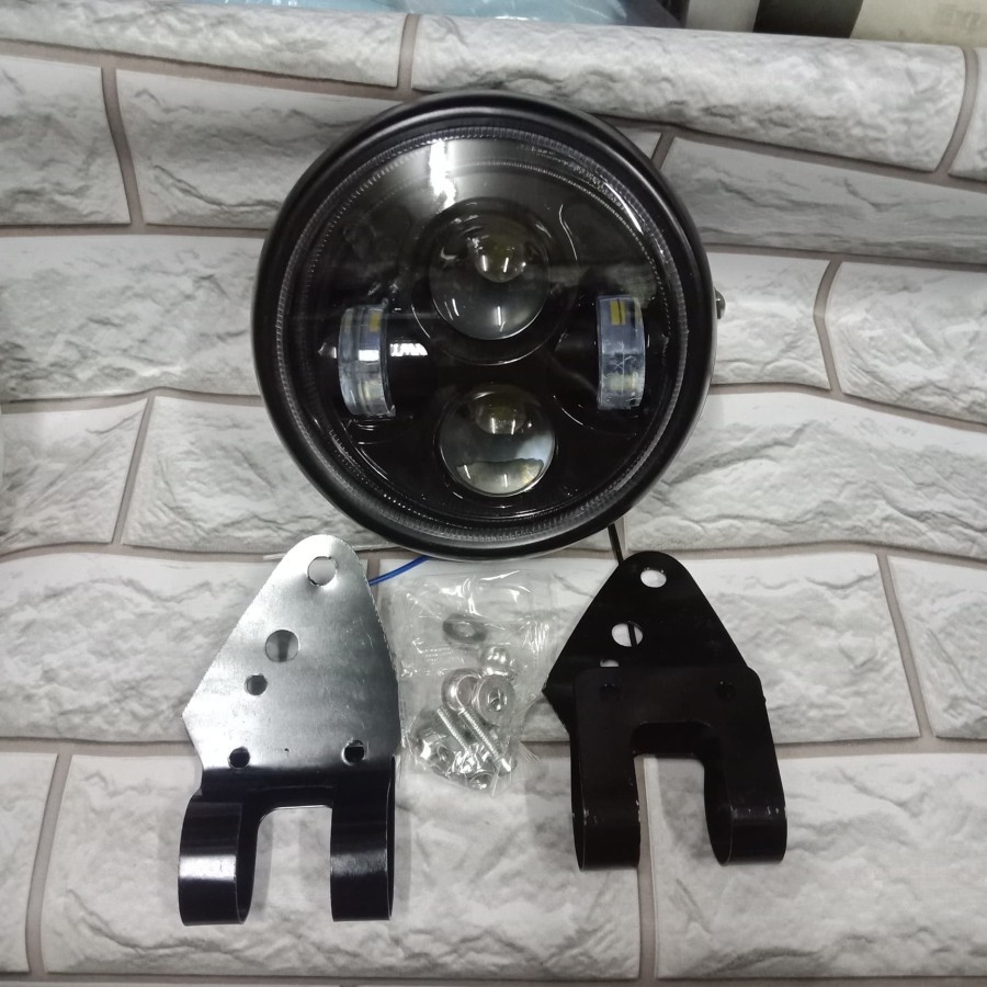 HEADLAMP DAN DUDUKAN KUPING BRACKET LAMPU DEPAN MOTOR CUSTOM BULAT DAYMAKER JAPSTYLE