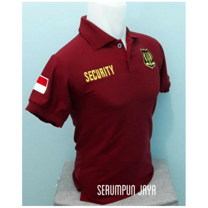 KAOS SECURITY MARUN - KAOS SECURITY LOGO KUNING MAROON - KAOS KERAH SECURITY LOGO KUNING BORDIR