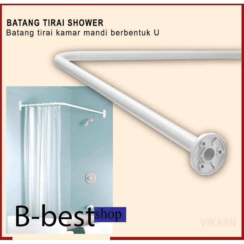 Rel Tirai Shower Bentuk U / Rel Tirai shower bentuk L / batang tirai Sudut PutihVikarn