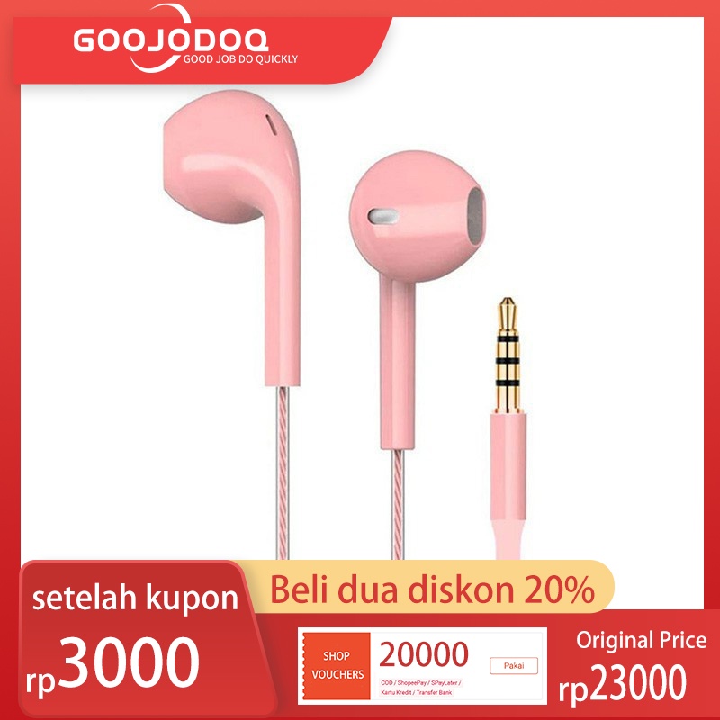 【Beli dua diskon 20%】 goojodoq 1.2m Earphone U19 Macaron Color HIFI Over Ear Headset