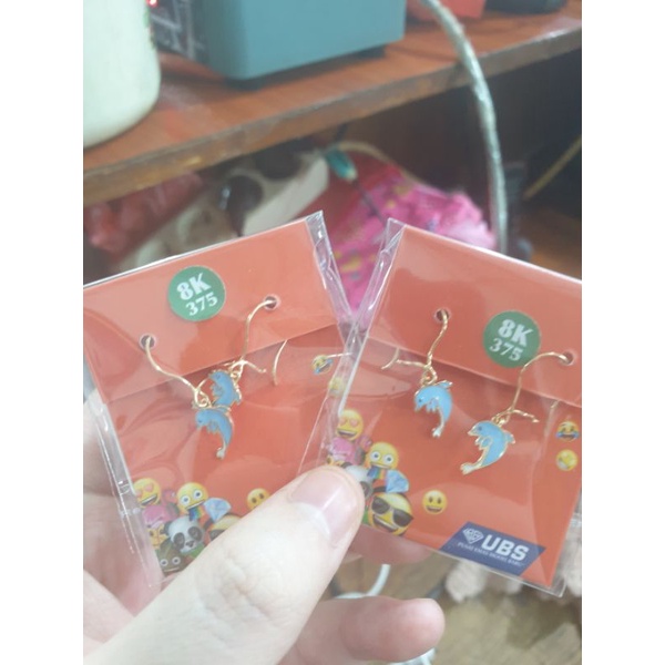 anting lumba dolphin emoji biru anak karakter emas asli 375 8k