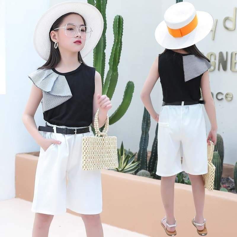 Setelan Anak Perempuan Clara Cool BLACK/WHITE With Belt