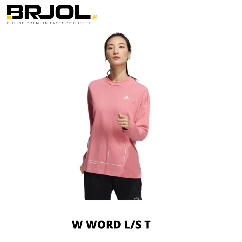 KAOS DRYFIT LARI WANITA ORIGINAL ADIDAS W WORD L/S T GM8767 HITAM PINK