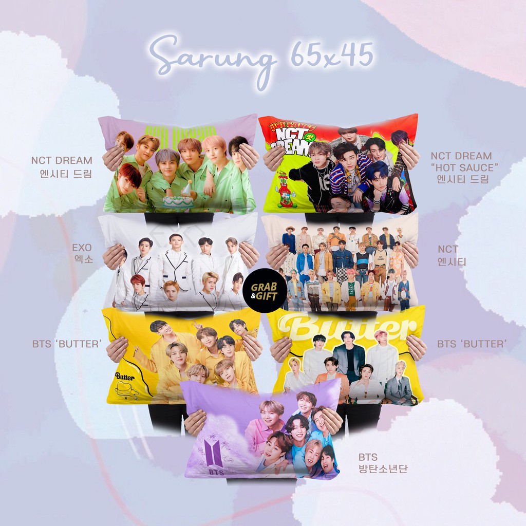 SARUNG Bantal Korea 65x45 cm BTS BUTTER/NCT Dream/EXO/Cha Eun Woo/IU/Joong Ki/Hyun Bin/Park Seo Joon Grabandgift