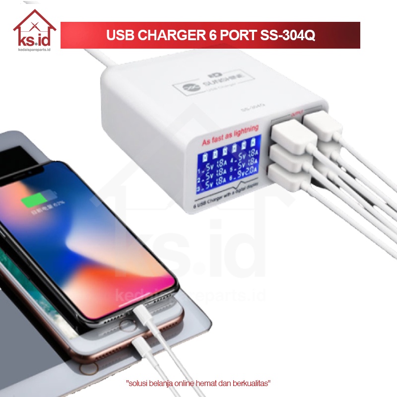 USB ADAPTOR CHARGER SUNSHINE SS-304Q 6 PORT USB QC3.0 FAST CHARGING / Adaptor Charger Sunshine SS-30
