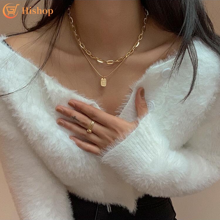 Vintage Letter Necklace Square Piece Simple Chain Ins Style Choker Women Jewelry Accessories