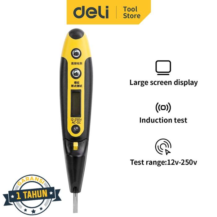 Taspen Deli Digital Test Pen / Tespen Digital 12-250 Vac / Dc 14 Cm Dl8005