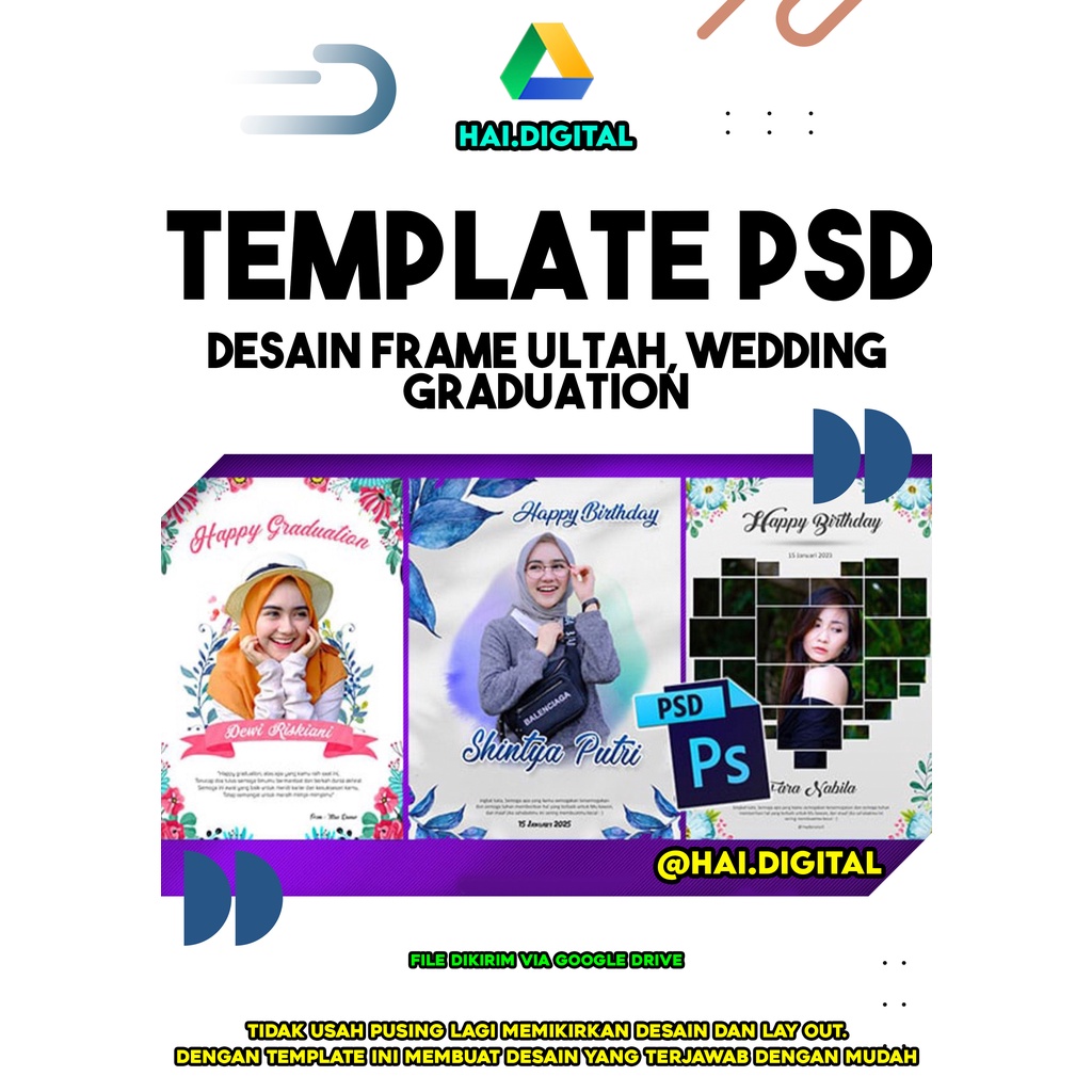 Template Desain PSD Frame Ultah, Wedding, Graduation Format Photoshop