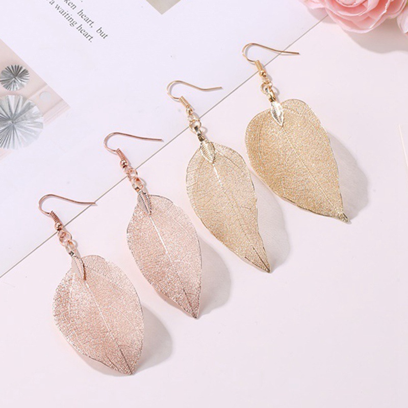 Natural Real Leaf Earrings New Fashion Gold And Silver Big Statement Earrings For Women Tree Earrings