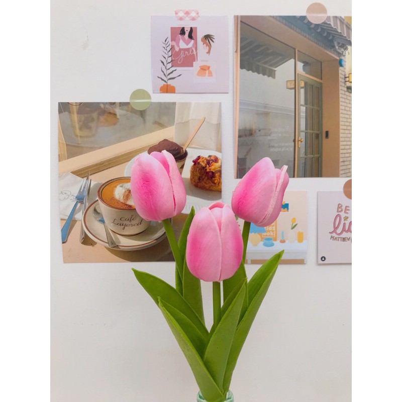 Bunga Tulip Latex Import Real Touch bunga Dekorasi Bunga Artificial Tulip Besar-Pink