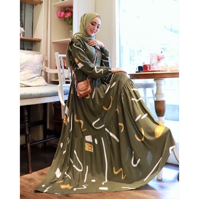 GAMIS MAXI DRESS RAYON PREMIUM LD 100 - 110 HOMEYDRESS BUSUI BAJU GAMIS SERAGAM MOTIF TERBARU V.2-ERSY DRESS