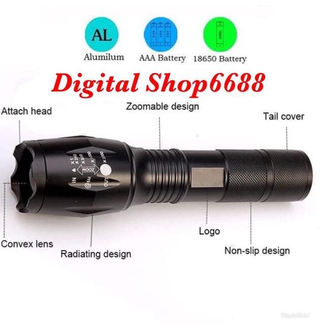 Senter LED Cahaya Kuning Tactical CREE XML-T6 8000 Lumens with Baterai plus PN-2