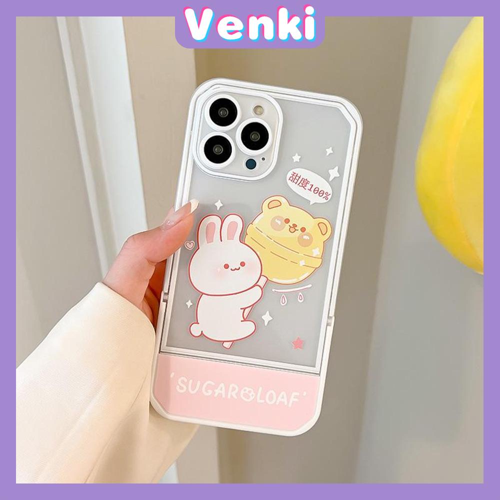 iPhone Case Acrylic Invisible Folding Stand Silicone Soft Case Shockproof Camera Cover Rabbit Cute Cartoon Compatible For iPhone 11 Pro Max 13 Pro Max 12 Pro Max 7Plus xr XS Max