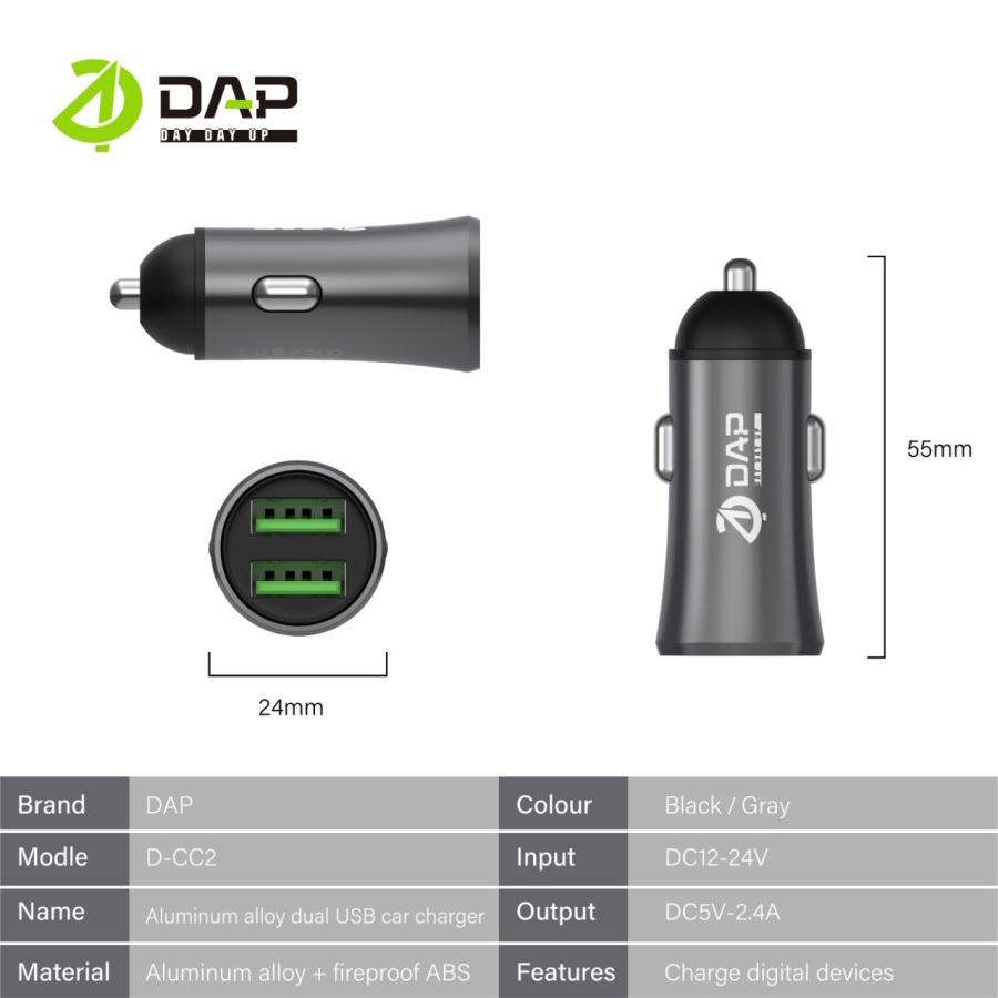 Car Charger Dual Port USB 2.4A DAP D-CC2 Charger Mobil Dual Output With Micro cable