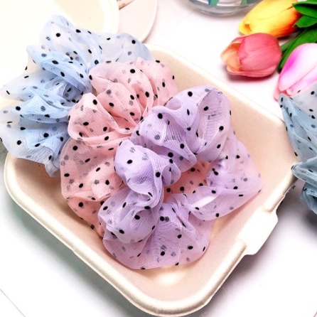 SCRUNCHIE SIFON MOTIF KOREA PREMIUM - Ikat Rambut - Mesh Scrunchie Transparan