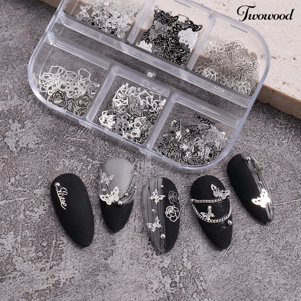 50 Pcs / Box Ornamen 3D Bentuk Bunga Butterfly Mahkota Bahan Metal Untuk Aksesoris Nail Art Manicure