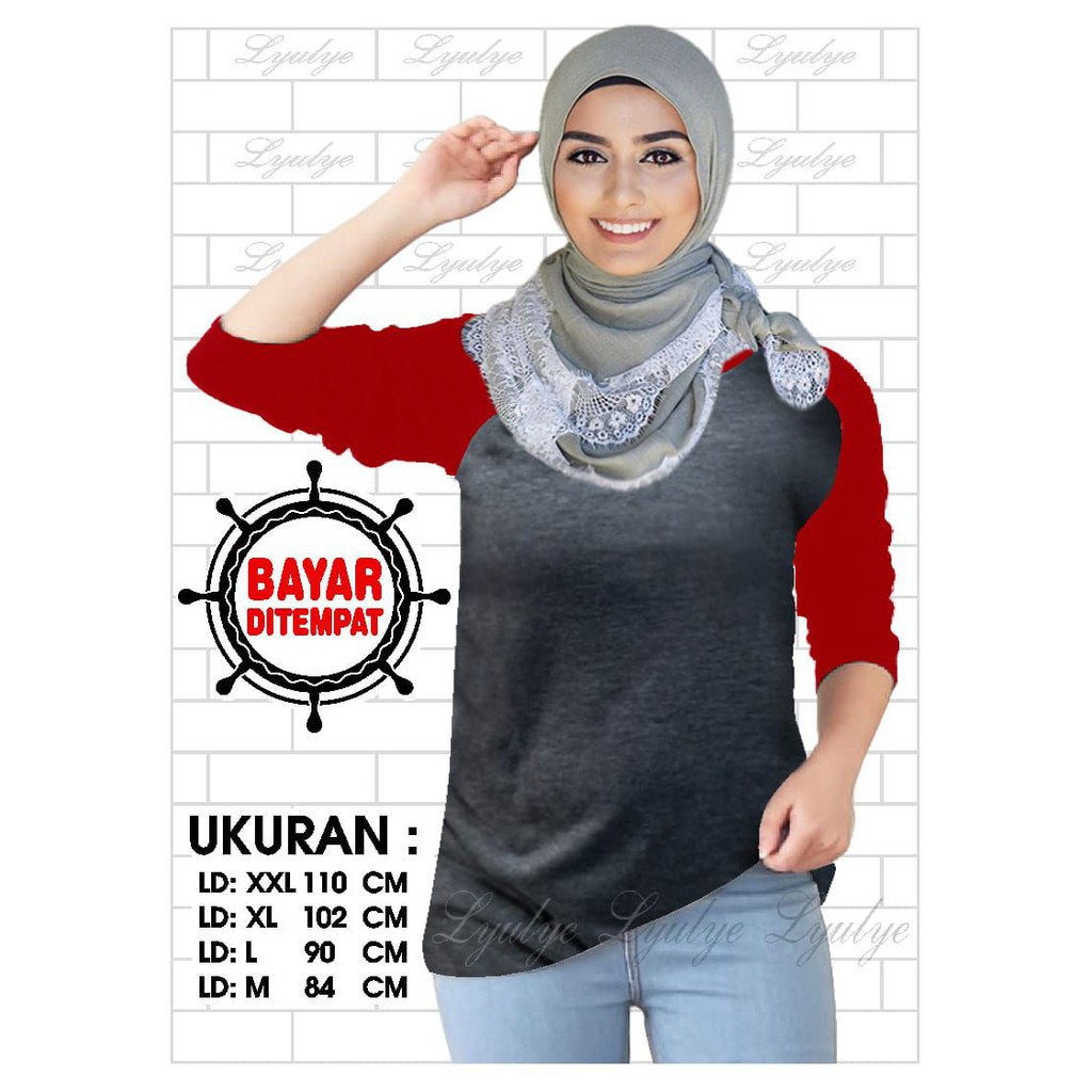 Kaos Raglan (POLOS)/Kaos Wanita Lengan 3/4/ Kaos Wanita/ Kaos Cewek/ Kaos Oblong/Misty