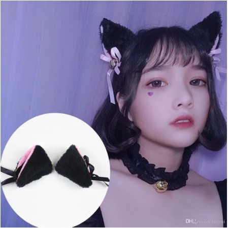 Kawaii nekomimi JEPIT KUCING kucing neko cat hairpin black white gray