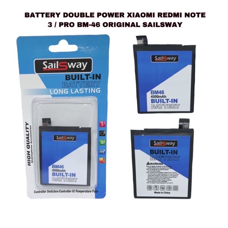 BATTERY DOUBLE POWER XIAOMI REDMI NOTE 3 / PRO BM-46 ORIGINAL SAILSWAY