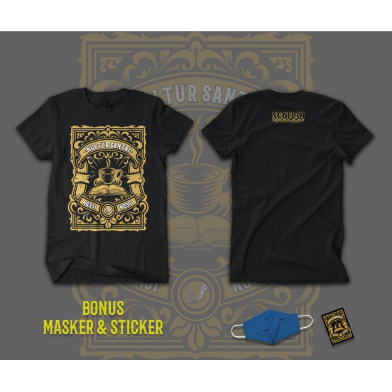 Kaos Santri Ngaji Ngopi hitam, marun, hijau combed 30s