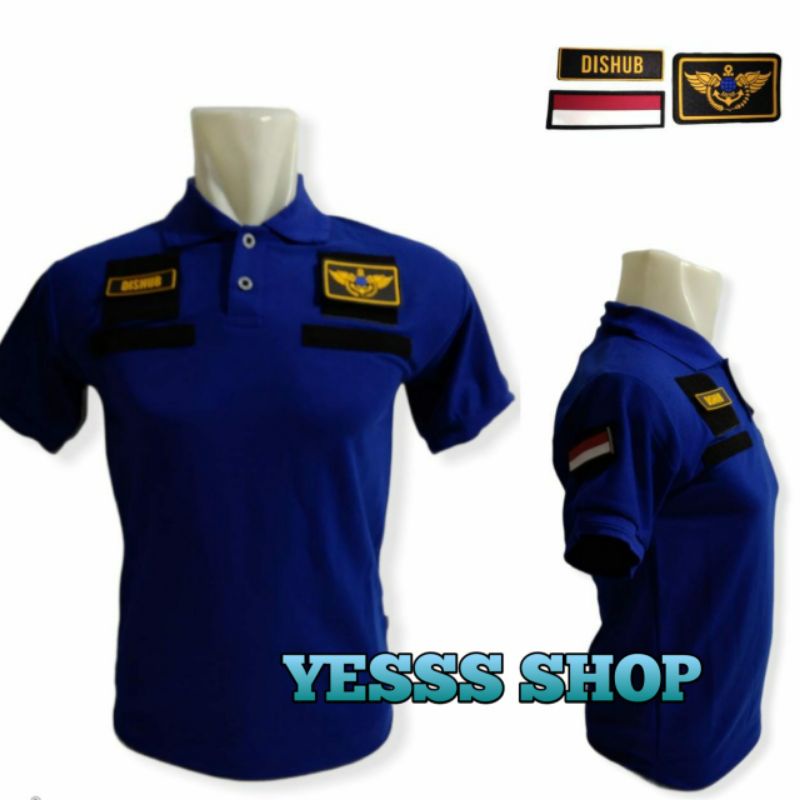 Baju Kaos Dishub Biru Velcro Emblem bisa Copot Pasang