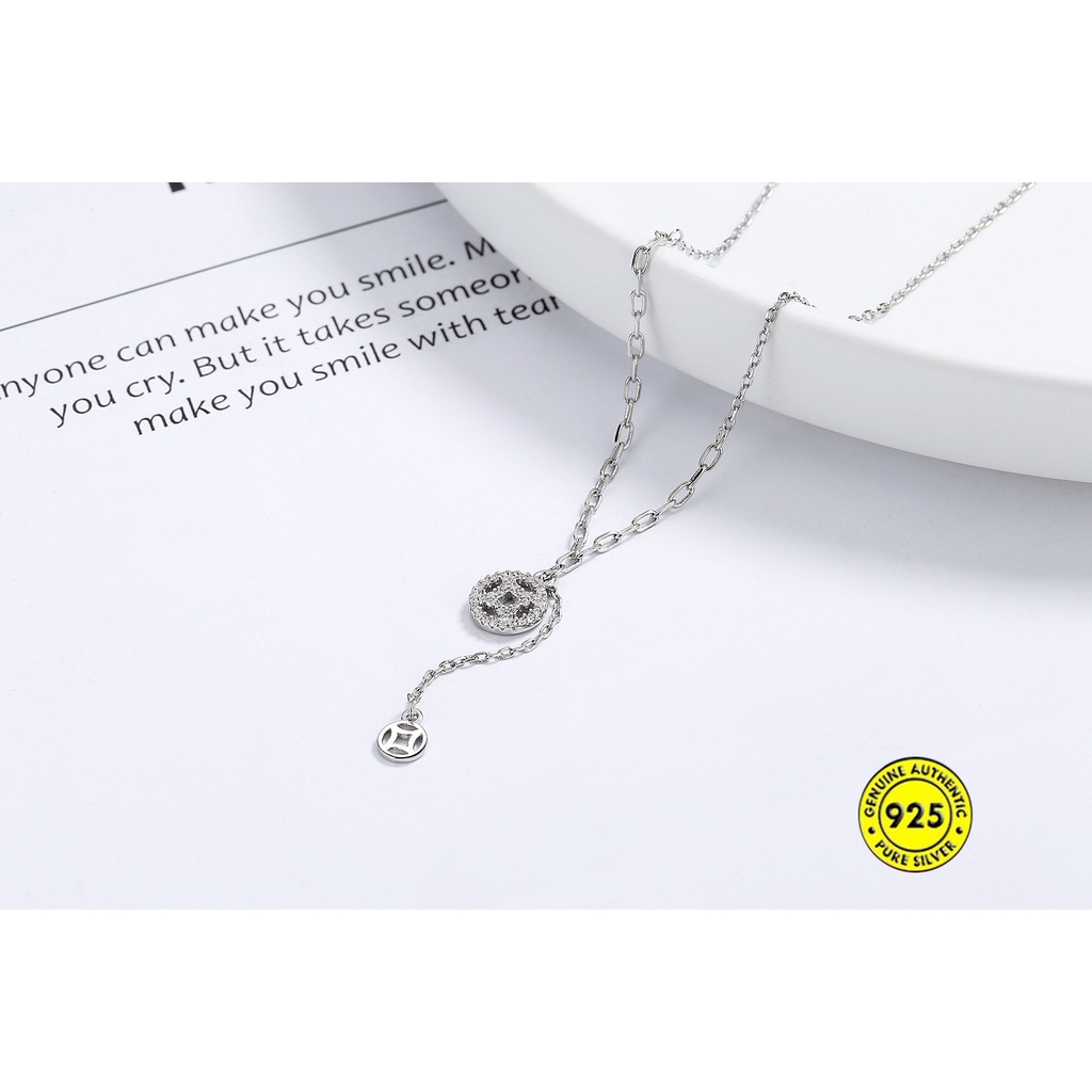 Kalung Rantai Klavikula Hias Liontin Rumbai Berlian Bahan S925 Silver Untuk Wanita