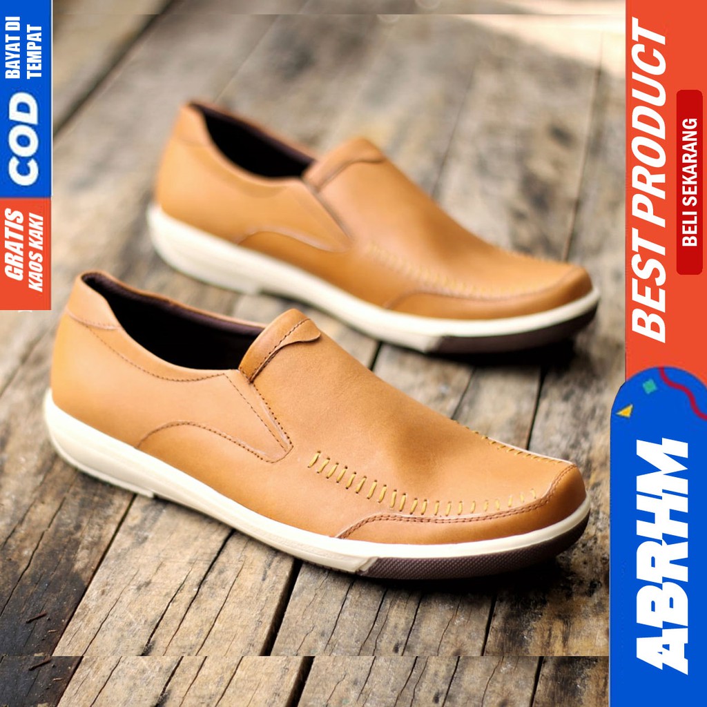 ABRHM x SANPER Sepatu Casual Slip On Kulit Asli Kasual Formal Pria Kerja Kondangan Slop Anti Slip Original